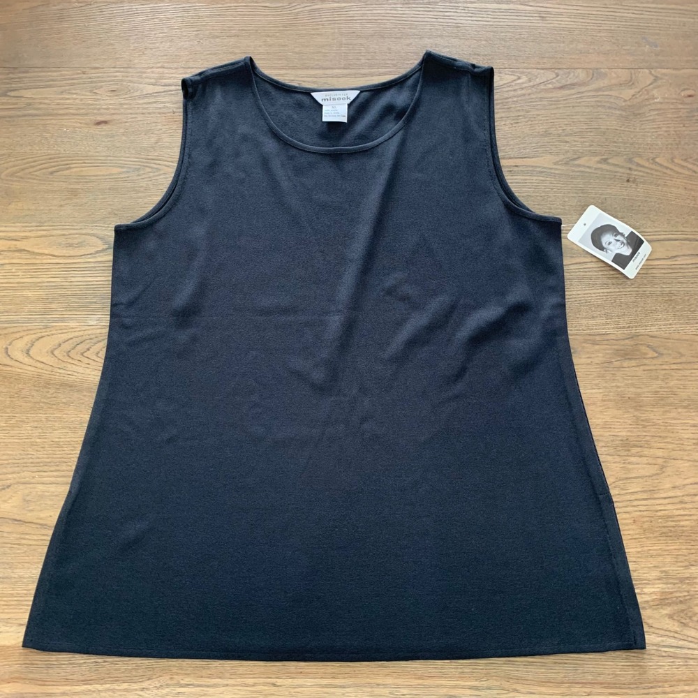 Exclusively Misook Black Knit Tank Top Shell XL Sleeveless Scoop Neck Minimalist